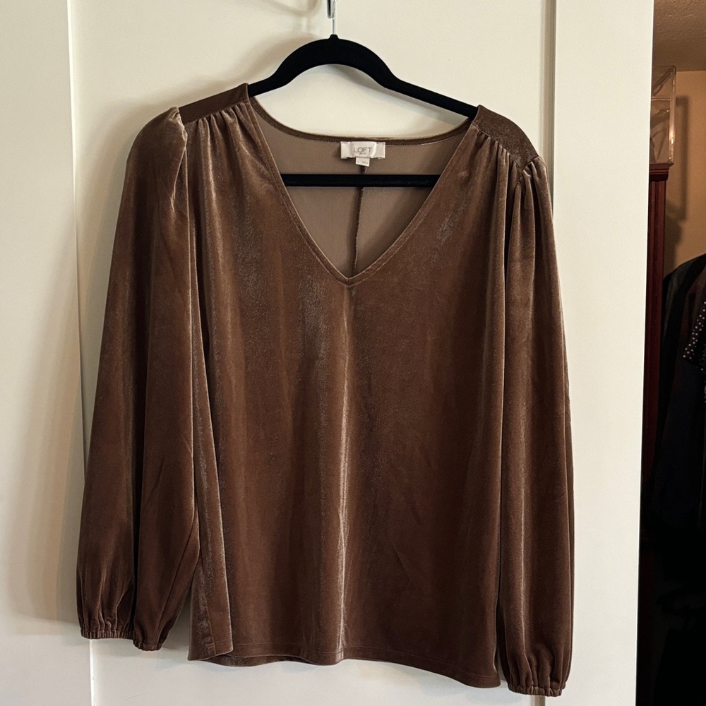 LOFT Brown Velvet V-Neck Blouse